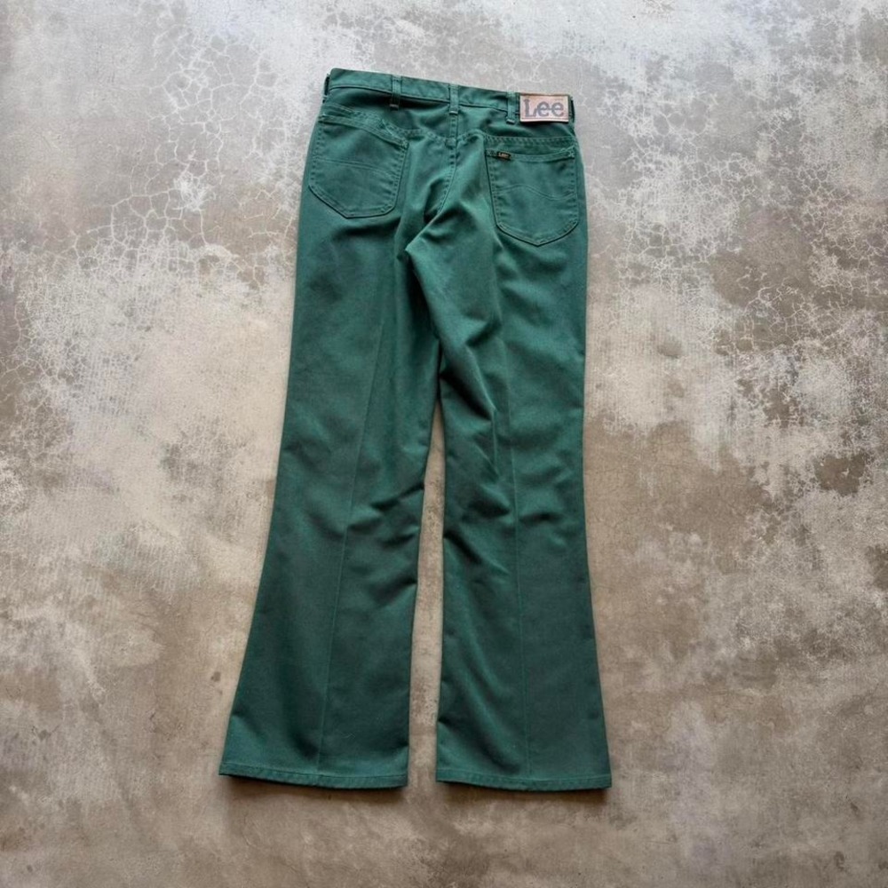 True vintage 70's LEE Forrest green bell bottom flare boot cut trousers pants 32 - Picture 4 of 8